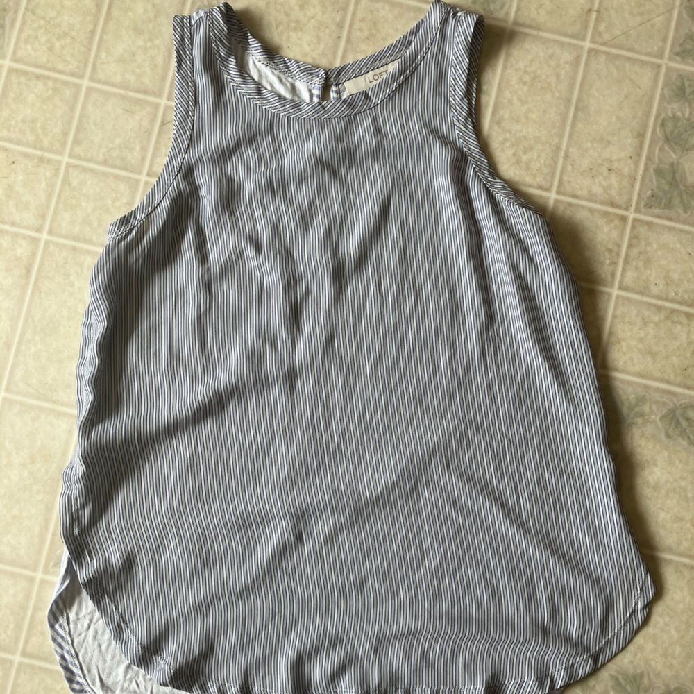 Ann Taylor Loft Blue Stripe Rayon Front Tank